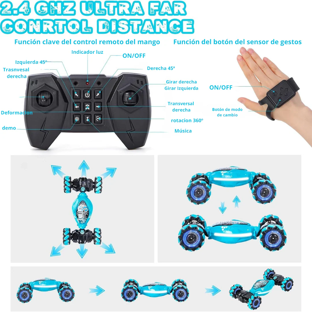 ACROBAT 4X4 KIBLIO - Coche teledirigido 4WD RC con sensor de gestos de acrobacias